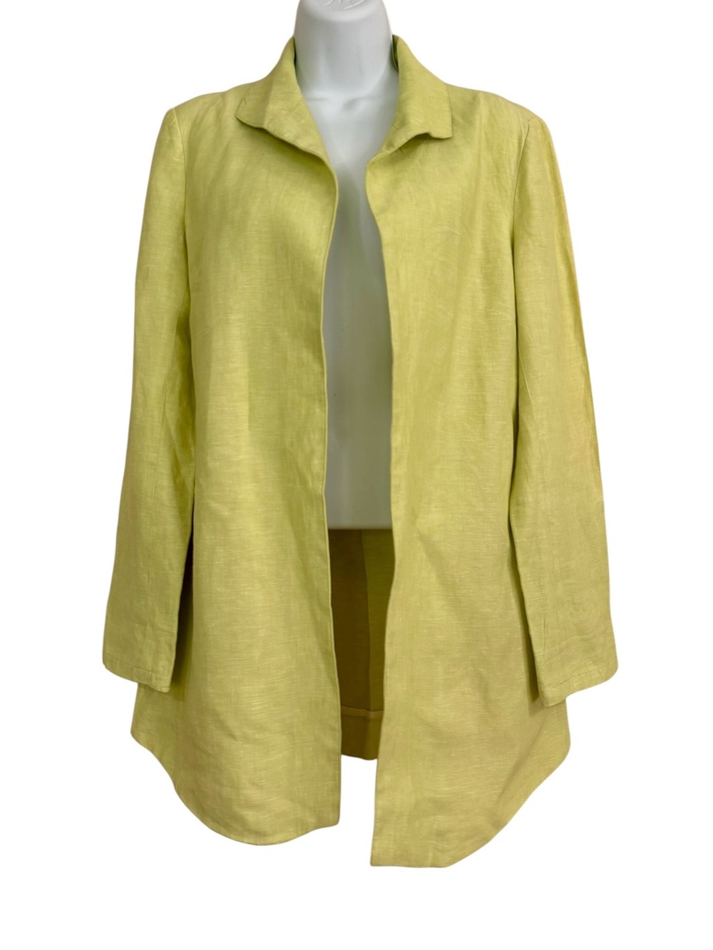 Coldwater Creek Green Chartreuse Linen Blazer Size 4 Relaxed Lagenlook Summer